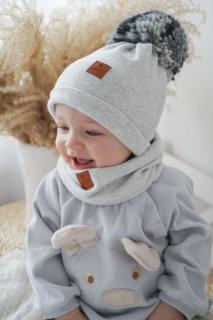 Hi Little One czapka zimowa niemowlęca ALPACA BOHO Grey M Pom Pom Mimisia.pl
