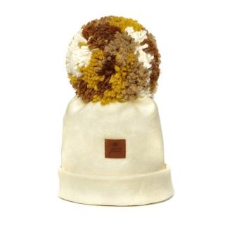 Hi Little One czapka zimowa niemowlęca ALPACA BOHO Ivory/Brown M Pom Pom Mimisia.pl