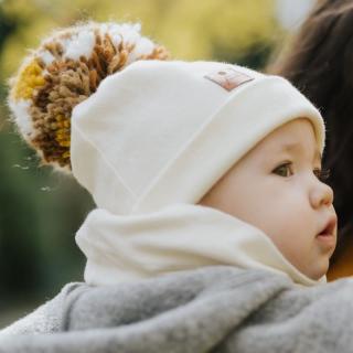 Hi Little One czapka zimowa niemowlęca ALPACA BOHO Ivory/Rust M Pom Pom Mimisia.pl