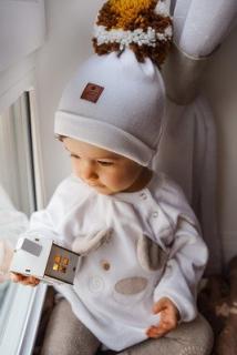 Hi Little One czapka zimowa niemowlęca ALPACA BOHO White/Brown M Pom Pom Mimisia.pl