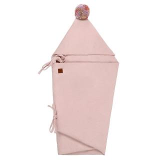 Hi Little One kocyk/otulacz z kapturem do fotelika samochodowego ALPACA BOHO Blush Pom Pom Mimisia.pl