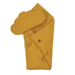 Hi Little One kołderka rożek z podusią z oddychającej organicznej BIO bawełny Mustard Mimisia.pl