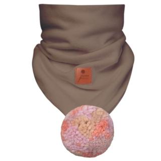 Hi Little One komin bandana zimowa dla niemowlaka ALPACA BOHO Cafe Latte/Rust M Pom Pom Mimisia.pl