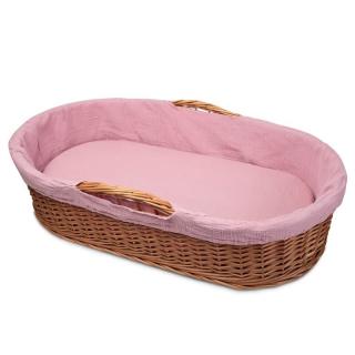 Hi Little One kosz Mojżesza wiklinowy niski leżaczek z materacykiem 2in1 Baby Pink Mimisia.pl