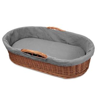 Hi Little One kosz Mojżesza wiklinowy niski leżaczek z materacykiem 2in1 Gray Mimisia.pl