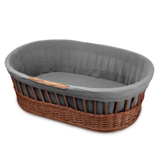 Hi Little One kosz Mojżesza wiklinowy wysoki ze stelażem + liner + materac + prześcieradło 5in1 GREY Mimisia.pl