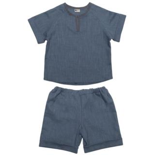 Hi Little One koszulka ze spodenkami z lnu BOHO LEO Blue roz S Pom Pom Mimisia.pl