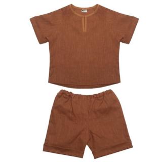 Hi Little One koszulka ze spodenkami z lnu BOHO LEO Cognac roz L Pom Pom Mimisia.pl