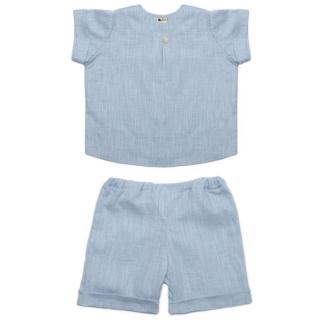 Hi Little One koszulka ze spodenkami z lnu BOHO LEO Light Blue roz M Pom Pom Mimisia.pl