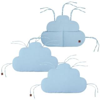 Hi Little One ochraniacze panelowe do łóżeczka z organizerem z oddychającej BIO bawełny CLOUD Baby Blue Mimisia.pl