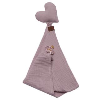 Hi Little One pieluszka, przytulanka doudou z zawieszką na smoczek BIO muślin HEART Blush Mimisia.pl