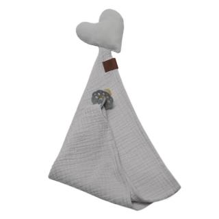 Hi Little One pieluszka, przytulanka doudou z zawieszką na smoczek BIO muślin HEART White Mimisia.pl