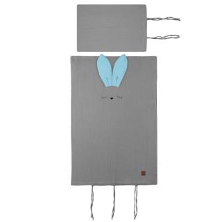 Hi Little One poszewka na pościel dla niemowląt z oddychającej organicznej BIO bawełny SLEEPY BUNNY Grey/Baby Blue Mimisia.pl