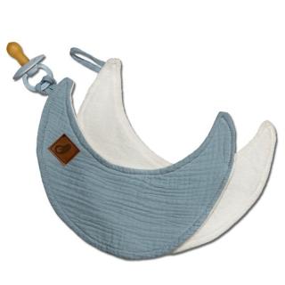 Hi Little One przytulanka doudou z zapachem mamy z zawieszką na smoczek BIO bawełna MOON Baby Blue Mimisia.pl