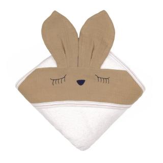 Hi Little One ręcznik okrycie kąpielowe z kapturem 100x100 cm SLEEPY BUNNY Beige Mimisia.pl