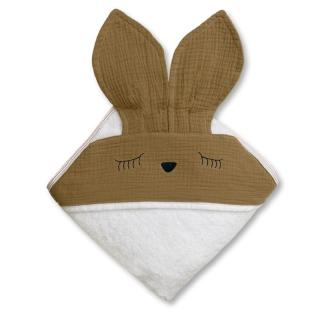 Hi Little One ręcznik okrycie kąpielowe z kapturem 100x100 cm SLEEPY BUNNY Dark Oak Light Mimisia.pl