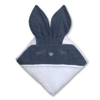 Hi Little One ręcznik okrycie kąpielowe z kapturem 100x100 cm SLEEPY BUNNY Navy Mimisia.pl