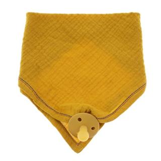 Hi Little One śliniak bandana z zawieszką na smoczek BIO bawełna Mustard Mimisia.pl