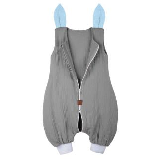 Hi Little One śpiworek do spania z nogawkami dla Niemowlaka TOG 1,0 BIO muślin SLEEPY BUNNY Gray/Baby Blue roz S Mimisia.pl