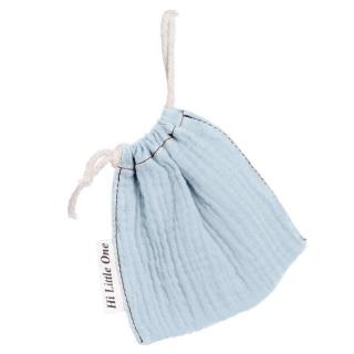 Hi Little One woreczek na smoczek BIO muślin Baby Blue Mimisia.pl
