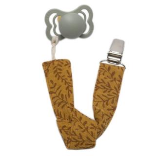 Hi Little One zawieszka do smoczka BOHO LEAF Ochre Pom Pom Mimisia.pl