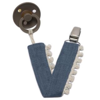 Hi Little One zawieszka do smoczka BOHO LEO Blue Pom Pom Mimisia.pl