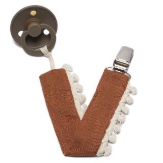 Hi Little One zawieszka do smoczka BOHO LEO Cognac Pom Pom Mimisia.pl