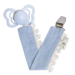 Hi Little One zawieszka do smoczka BOHO LEO Light Blue Pom Pom Mimisia.pl