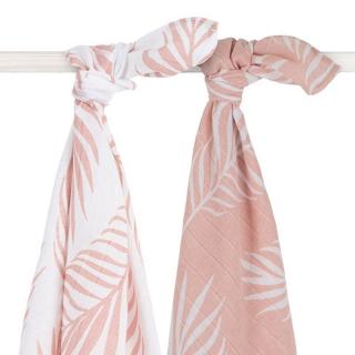 Jollein 2 otulacze dla Noworodka Hydrophilic 115x115 cm Liście NATURE Pale Pink Mimisia.pl