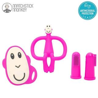 Matchstick Monkey zestaw do higieny jamy ustnej niemowlaka 4 szt Monkey Pink Mimisia.pl