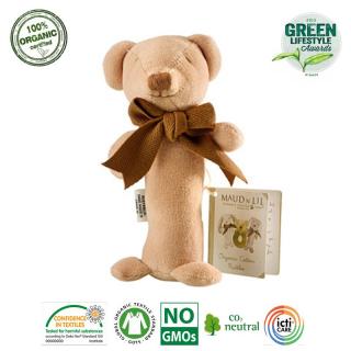 Maud N Lil Grzechotka organiczna miękka z BIO bawełny GOTS Cubby The Teddy Stick Rattle Mimisia.pl