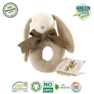 Maud N Lil Grzechotka organiczna miękka z BIO bawełny GOTS Ears the Bunny Ring Rattle Mimisia.pl