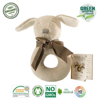 Maud N Lil Grzechotka organiczna miękka z BIO bawełny GOTS Paws the Puppy Ring Rattle Mimisia.pl