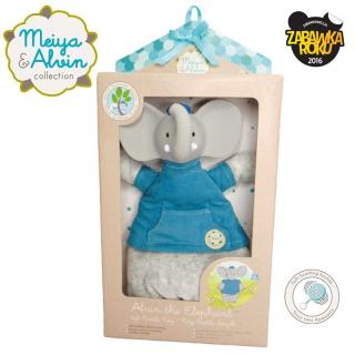 Meiya  Alvin - Lalka przytulanka z grzechotką i gryzakiem z organicznego kauczuku Hevea Alvin Elephant Mimisia.pl