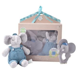 Meiya  Alvin - Zestaw prezentowy Baby Shower Set z lalką przytulanką i gryzakiem z organicznego kauczuku Hevea Alvin Elephant Mimisia.pl
