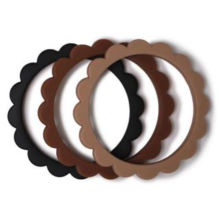 Mushie - 3 gryzaki silikonowe bransoletki FLOWER Black/Caramel/Natural Mimisia.pl
