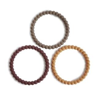 Mushie - 3 silikonowe bransoletki gryzaki PEARL Berry Marigold Khaki Mimisia.pl
