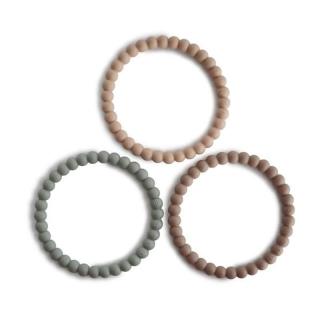 Mushie - 3 silikonowe bransoletki gryzaki PEARL Clary Sage Tuscany Desert Sand Mimisia.pl