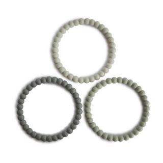 Mushie - 3 silikonowe bransoletki gryzaki PEARL Green Tea Cool Gray Sea Salt Mimisia.pl
