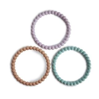 Mushie - 3 silikonowe bransoletki gryzaki PEARL Lilac Cyan Soft Peach Mimisia.pl