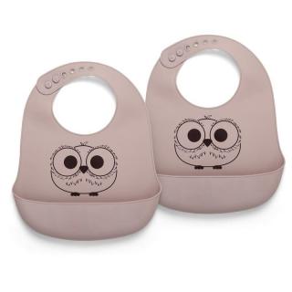 Nuuroo śliniaki silikonowe z kieszonką dla niemowlaka 2 szt Owl Woodrose Mimisia.pl