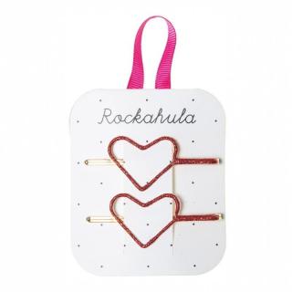 Rockahula Kids wsuwki do włosów dla dziewczynki 2 szt Glitter Heart Red Mimisia.pl
