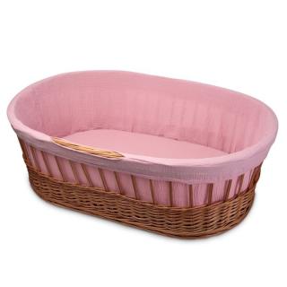 Topmark Hi Little One kosz Mojżesza wiklinowy wysoki ze stelażem + liner + materac + prześcieradło 5in1 BABY PINK