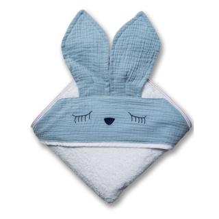 Topmark Hi Little One ręcznik okrycie kąpielowe z kapturem 100x100 cm SLEEPY BUNNY Baby Blue