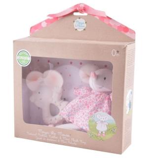 Topmark Meiya  Alvin - Zestaw prezentowy Baby Shower Set z lalką przytulanką i gryzakiem z organicznego kauczuku Hevea Meiya Mouse