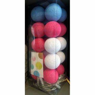 COTTON BALL LIGHTS - blue with pink