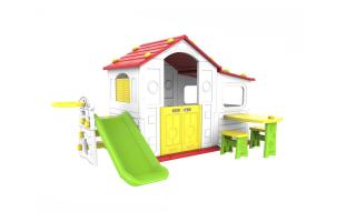 Duży Domek dla dzieci 4w1 Zjeżdżalnia Czerwony Dach CHD-508