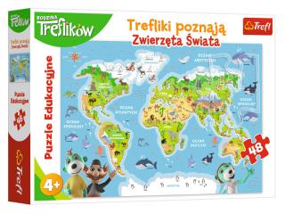 Trefl Puzzle Edukacyjne 48el Trefliki Poznają Zwierzęta Świata 15552