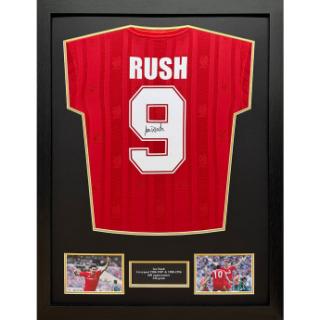 Słynni piłkarze koszulka w antyramie Liverpool FC 1986 Rush Signed Sh