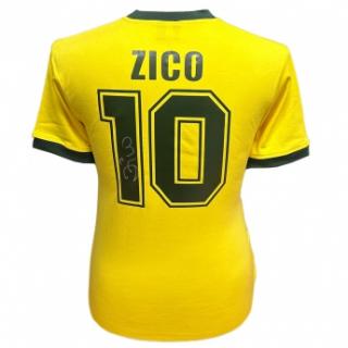 Słynni piłkarze piłkarska koszulka meczowa Brasil 1982 Zico Signed Sh